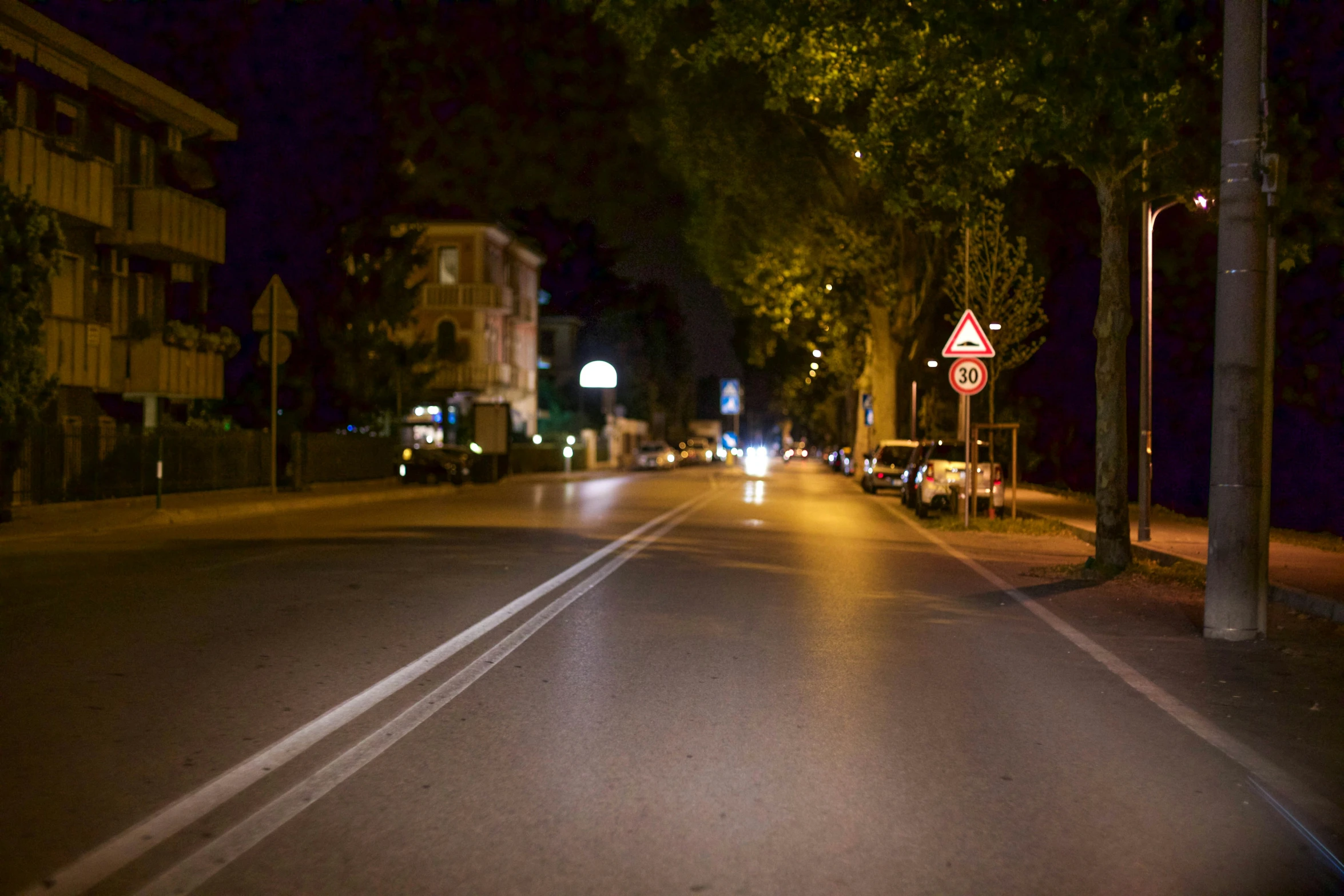 a street is very quiet at night time