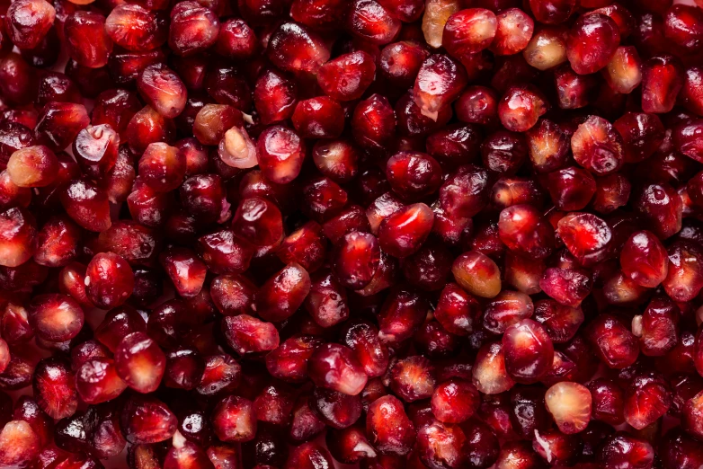 a pile of ripe cranberries with the tops missing
