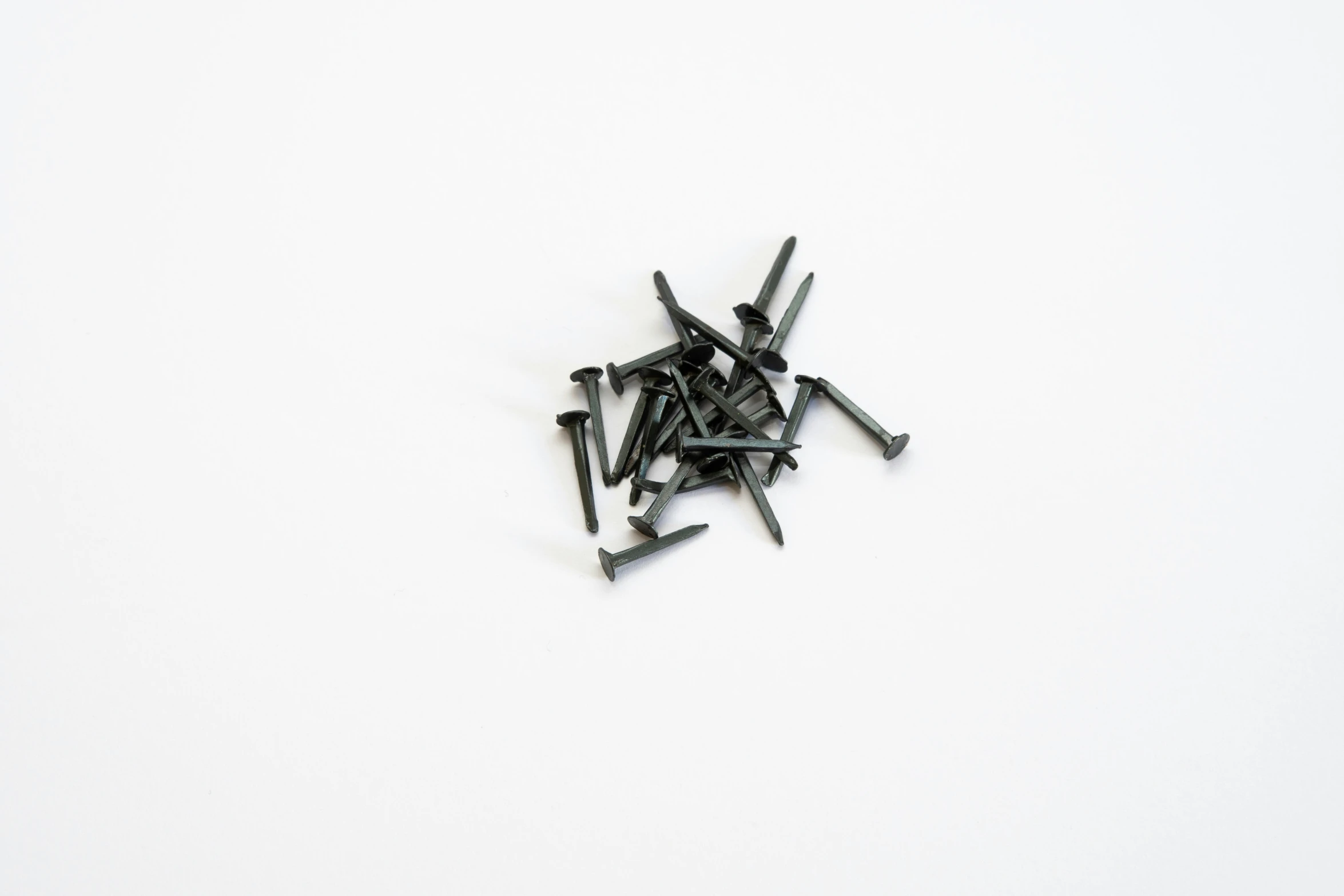 many screws on white background top view