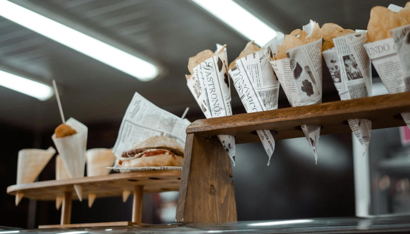 the sandwiches are on display in the restaurant