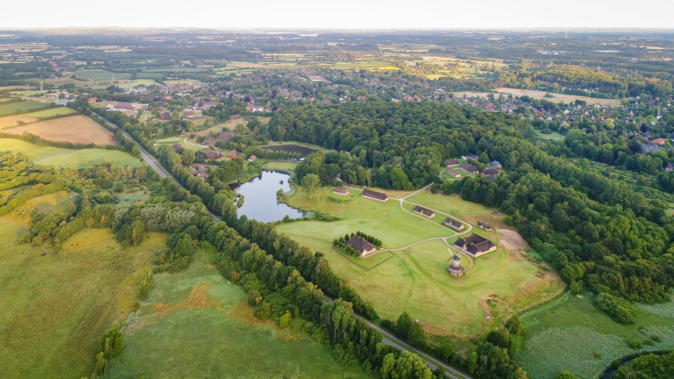 an aerial po of houses in the countryside