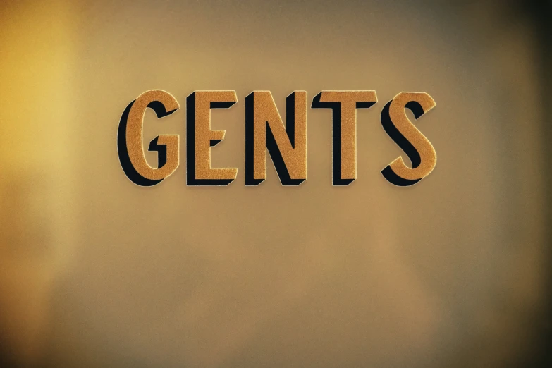 a close up of the word gents in cut out wood letters