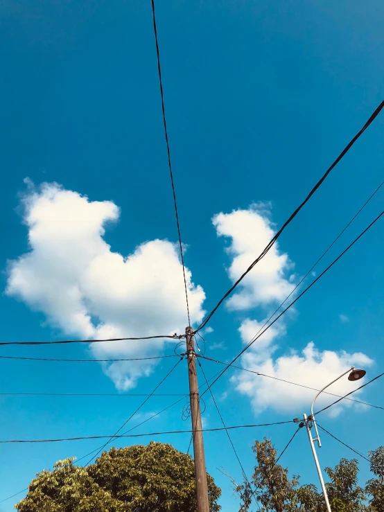 a street sign that says the city in front of power lines