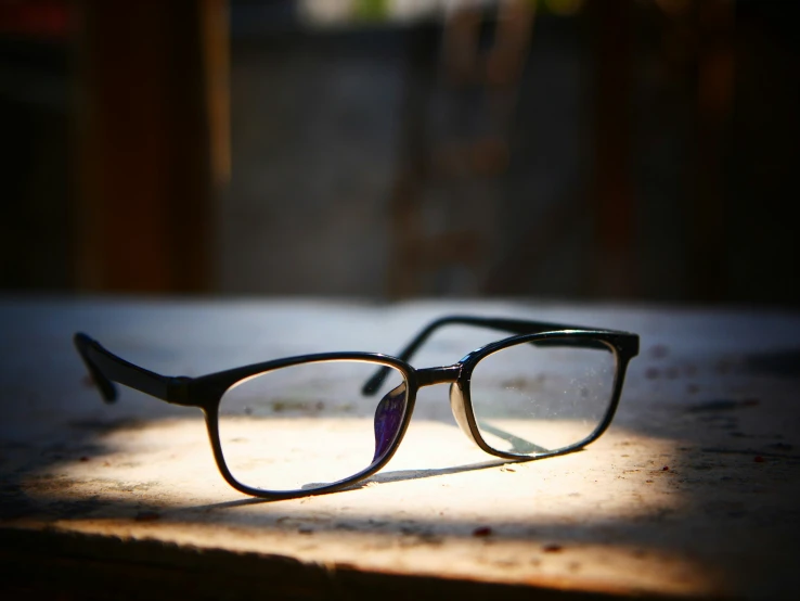 a pair of reading glasses sits on the table