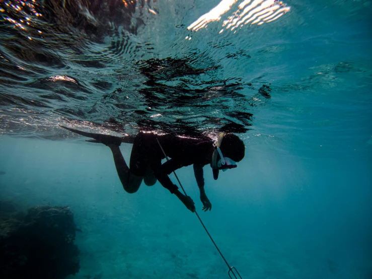 a person in the water with a rope