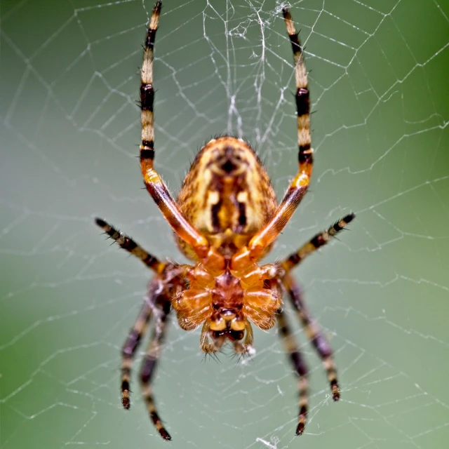 a close up view of a spider on its web