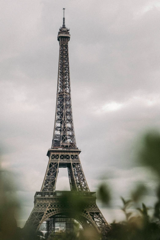 the eiffel tower is shown through some trees