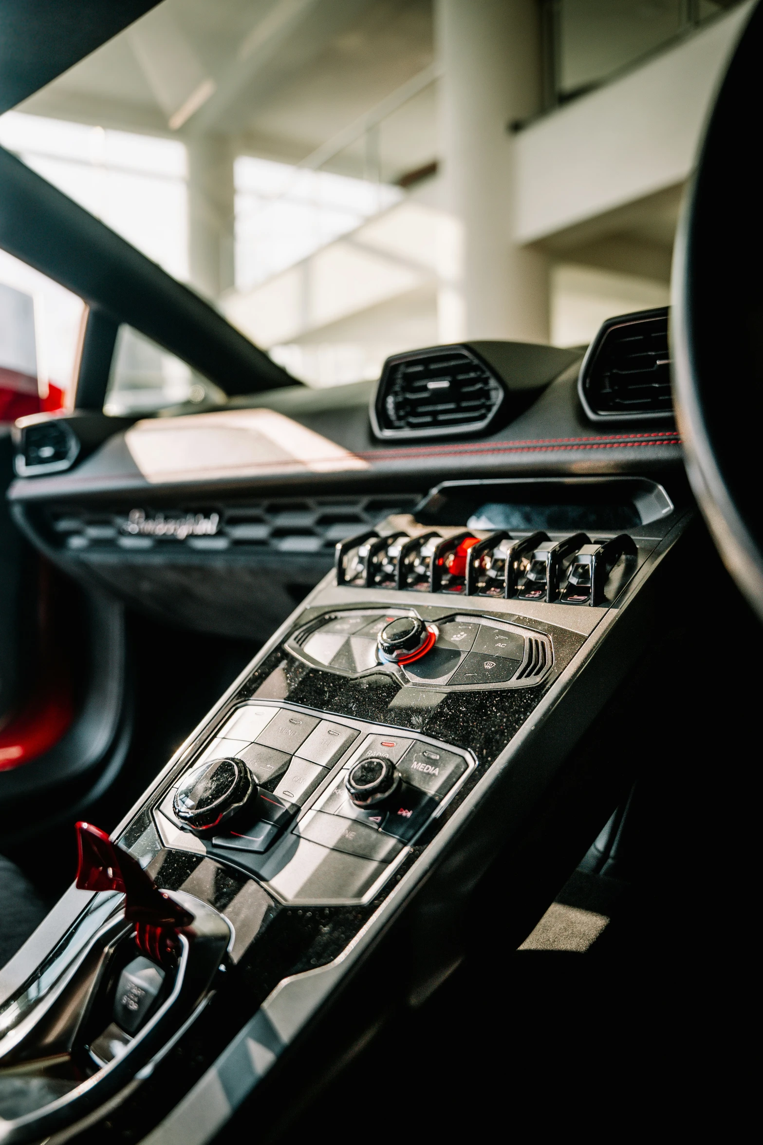 the instrument control in a race car sits empty