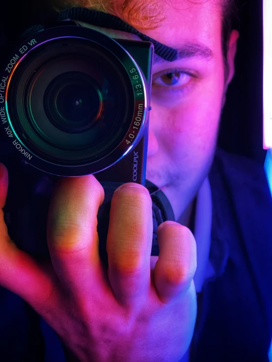 a man holding a camera in front of his face