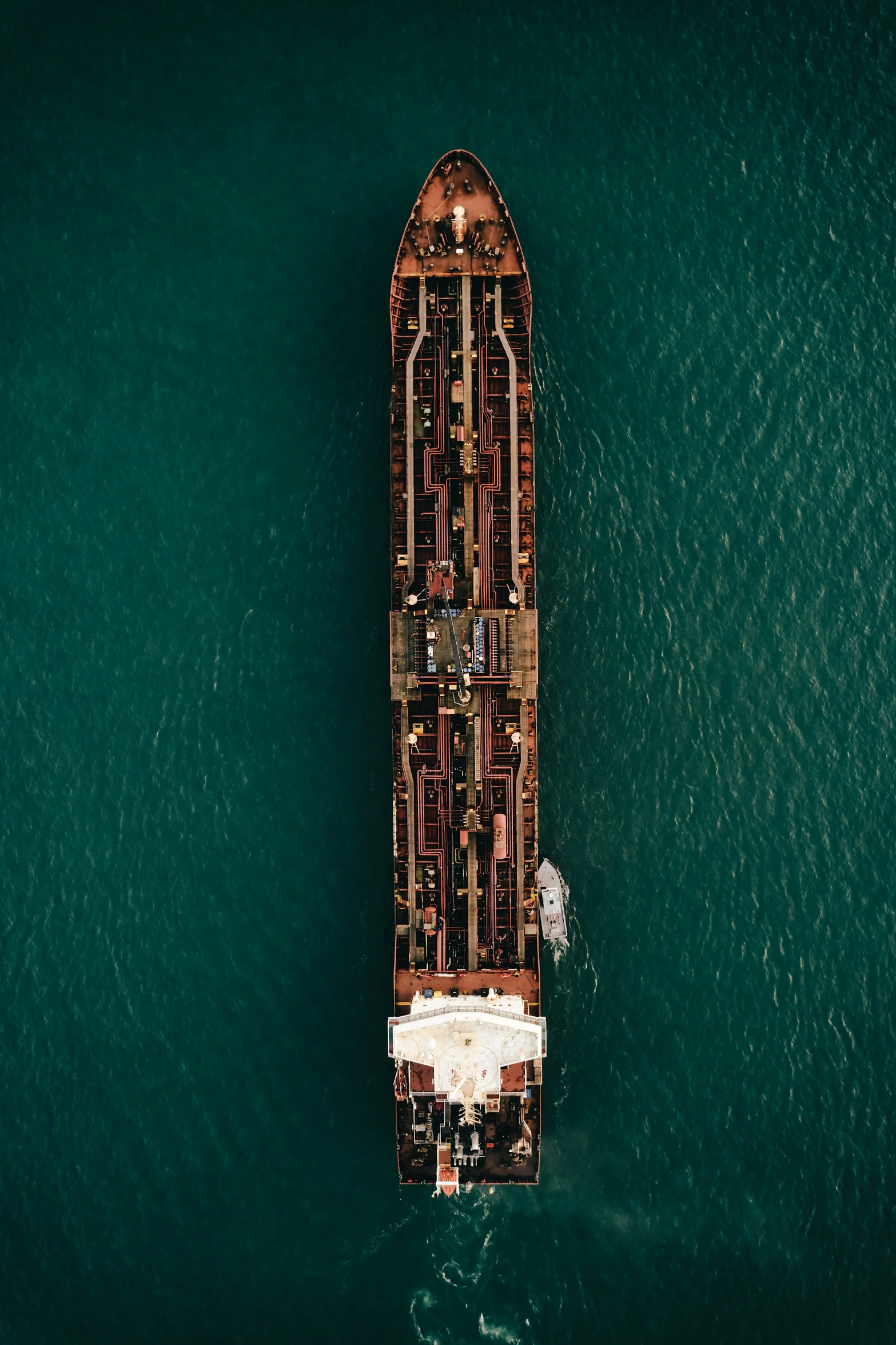 an overhead view of a large boat in the water