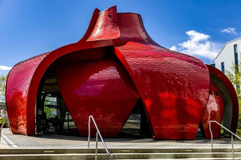 a red building that is in the process of being built