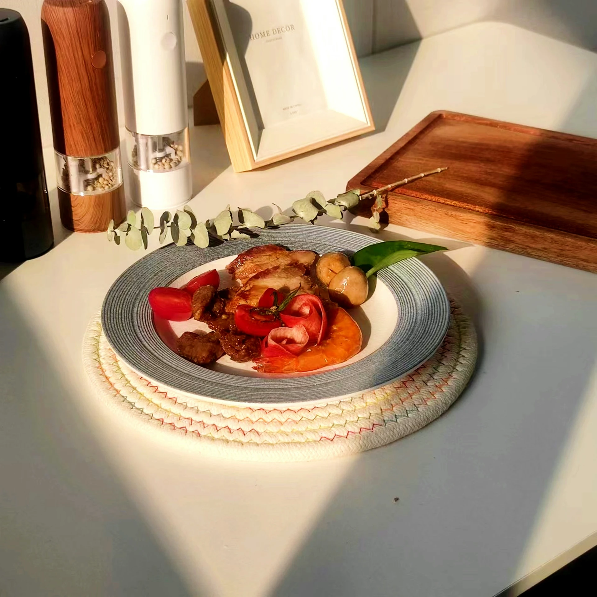 food with vegetables and sauce on a decorative plate