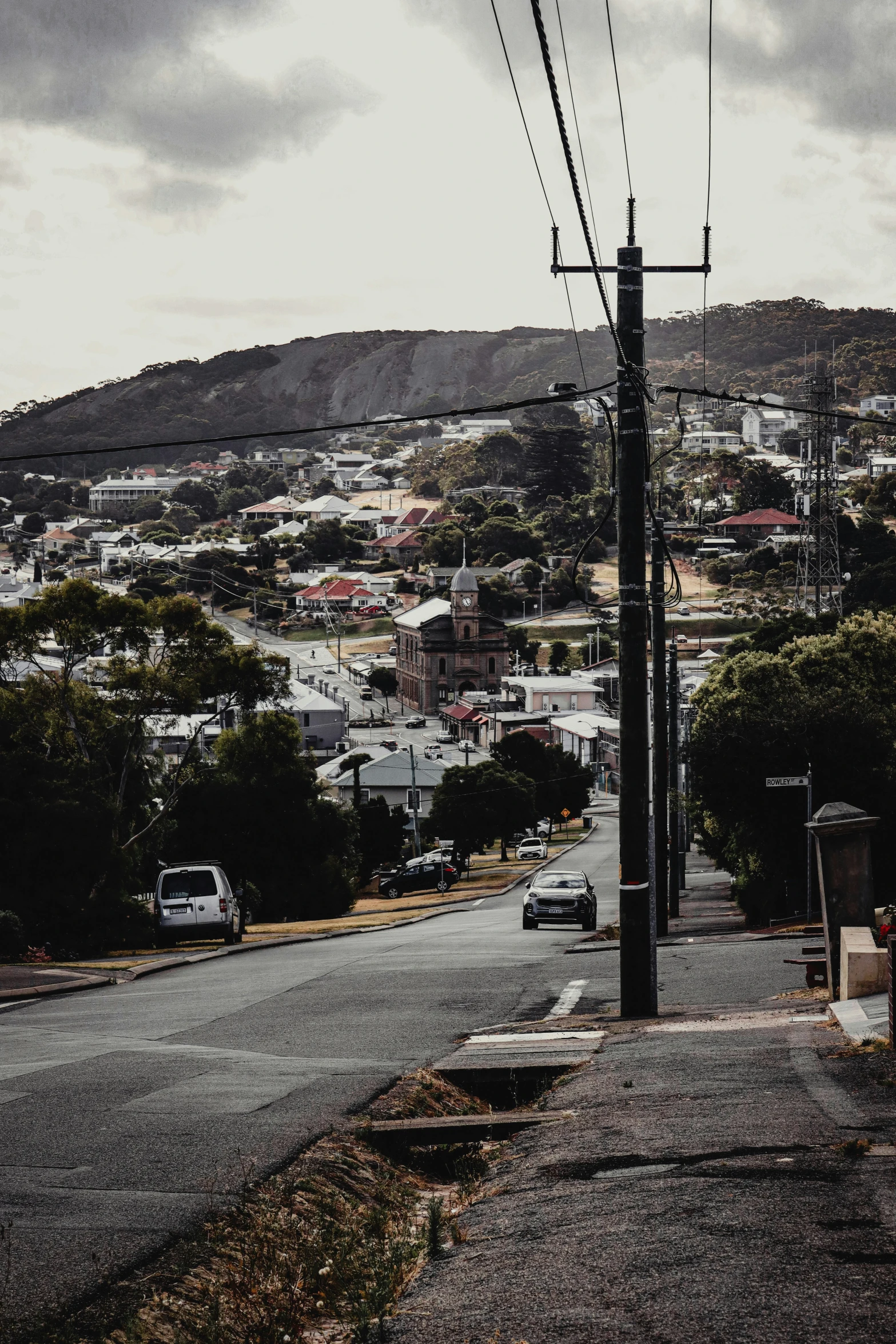 a road with wires in the middle of it