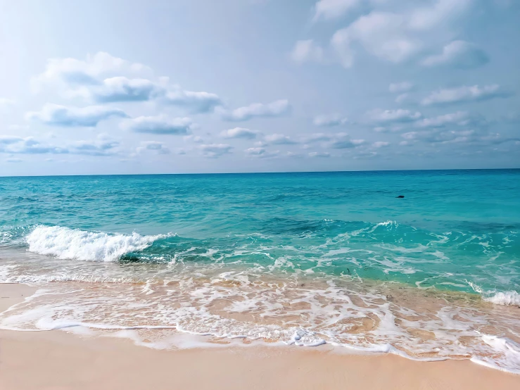 a wave on the beach that is rolling on it's shore