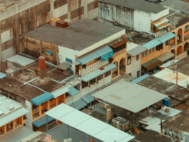 an aerial view of old buildings in the city