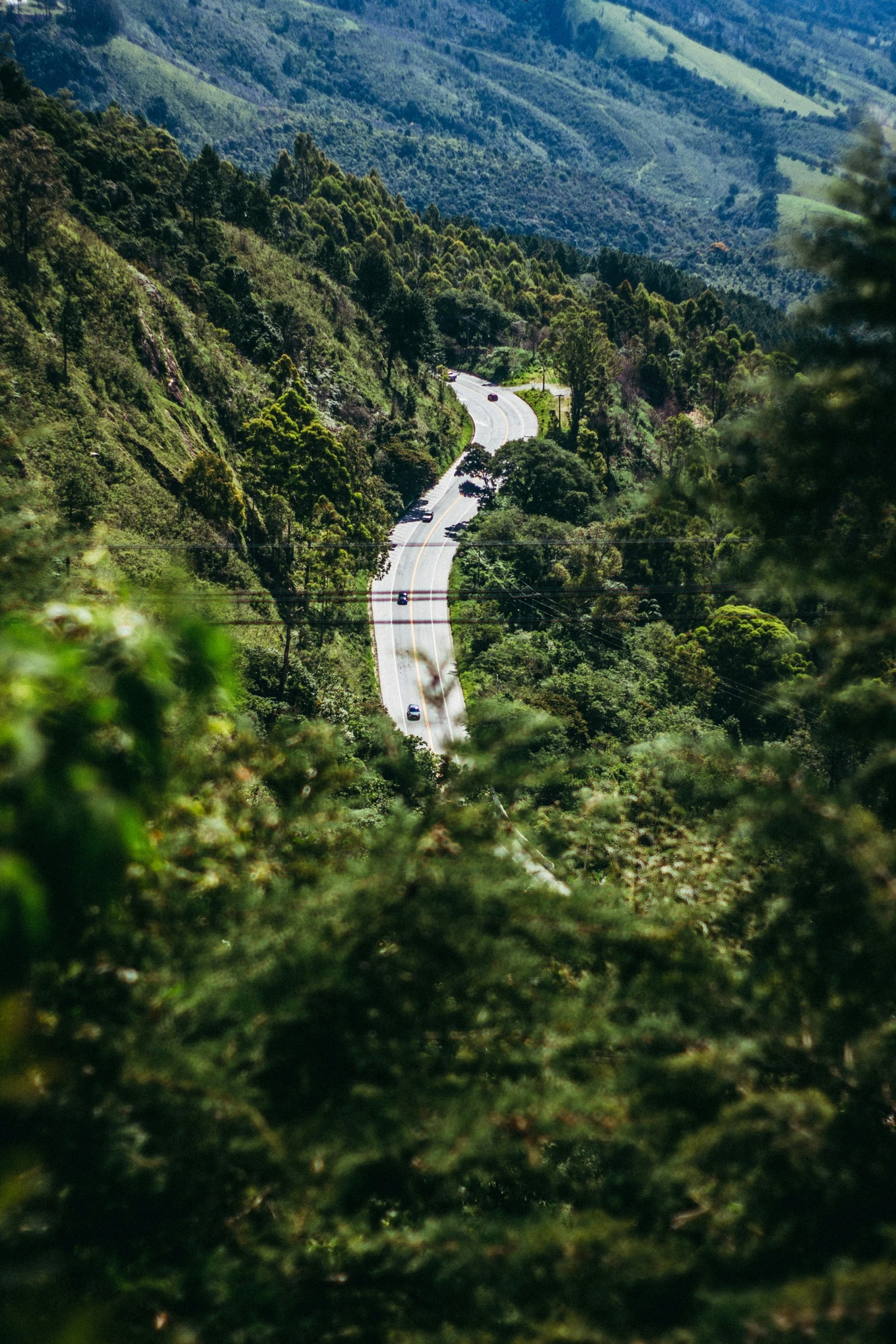 view from a high point on the road through mountains