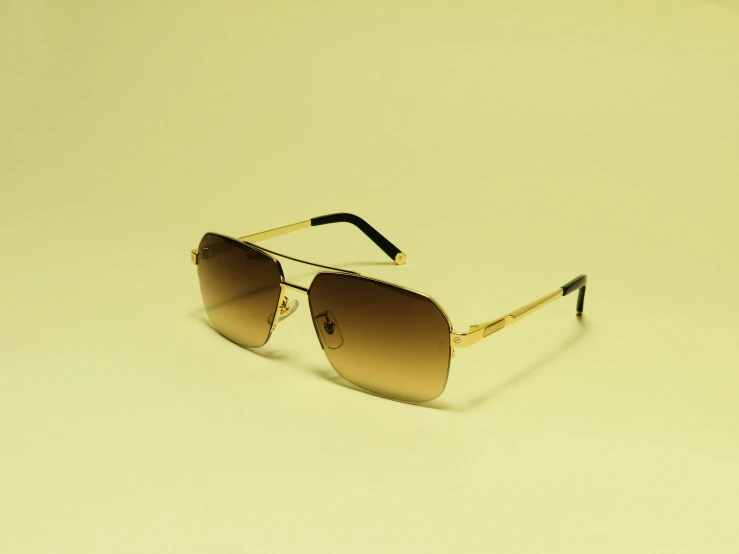 sunglasses with brown tinted lens sitting on a plain surface