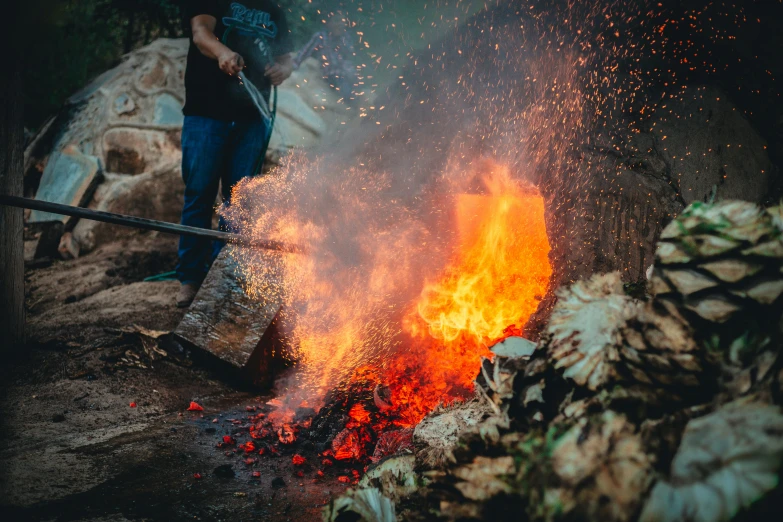 a fire with bright red and orange sparks