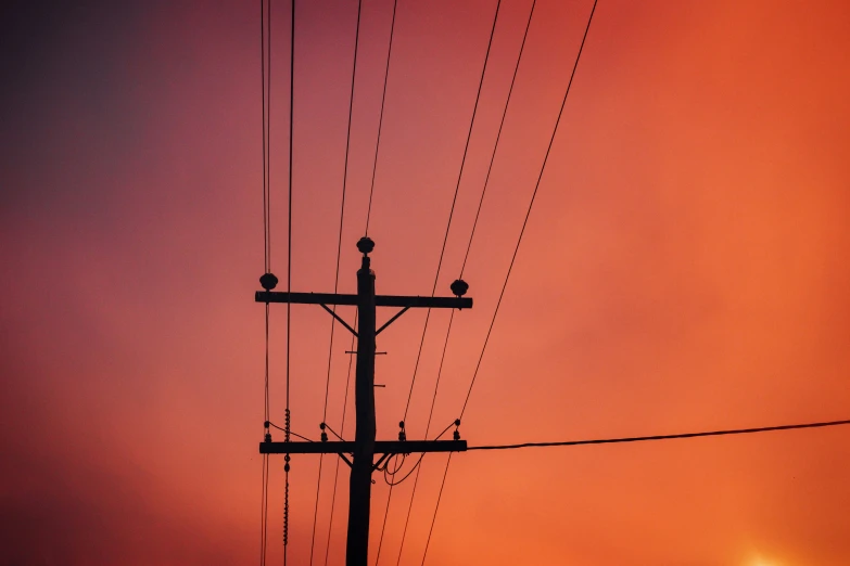 telephone poles and telephone wires at the sunset