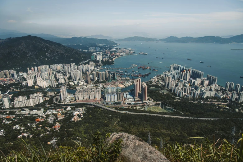 the aerial view of the city of hong kong