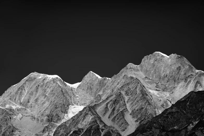 black and white pograph of the high altitude mountains