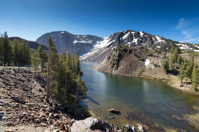 a view of a lake near the mountains