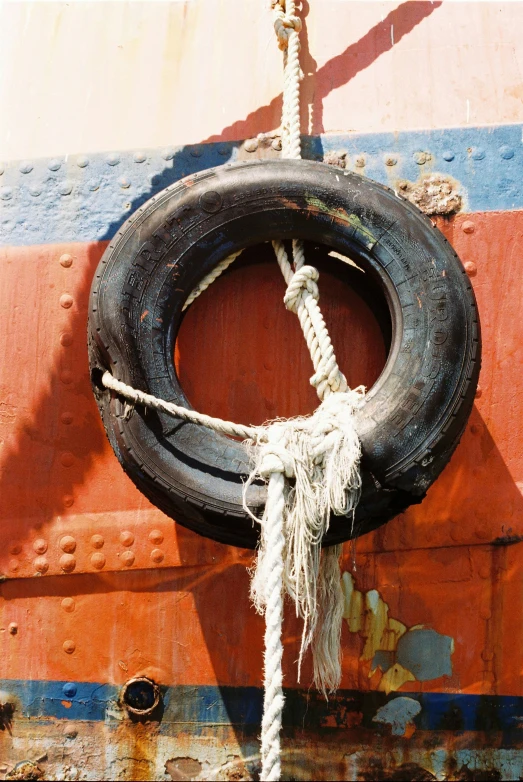 a tire that is sitting on a dock