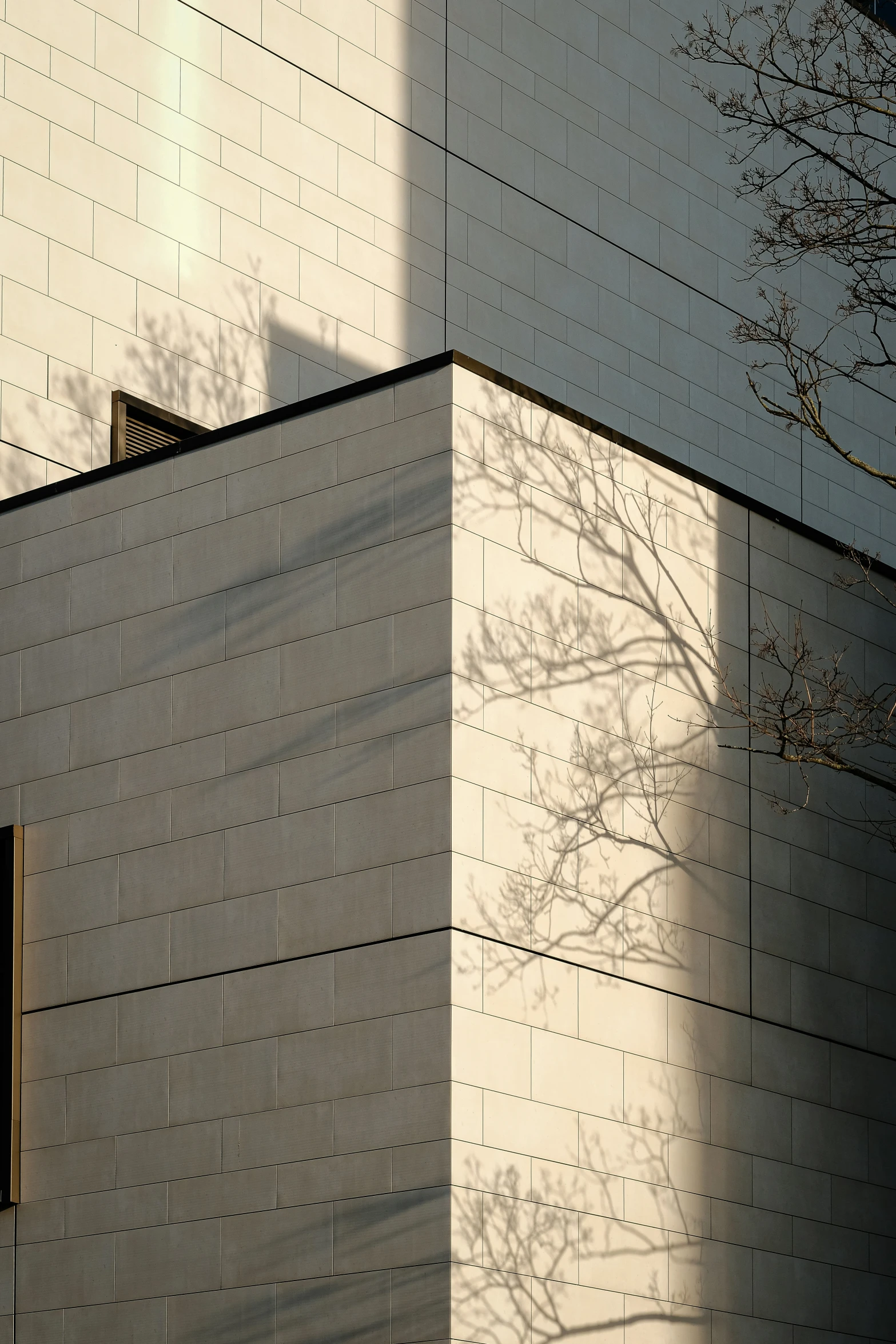 the shadow on the wall shows the building on which the window is set