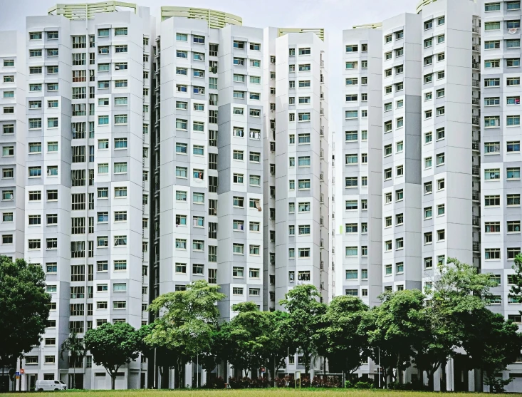 a row of white buildings sitting next to each other