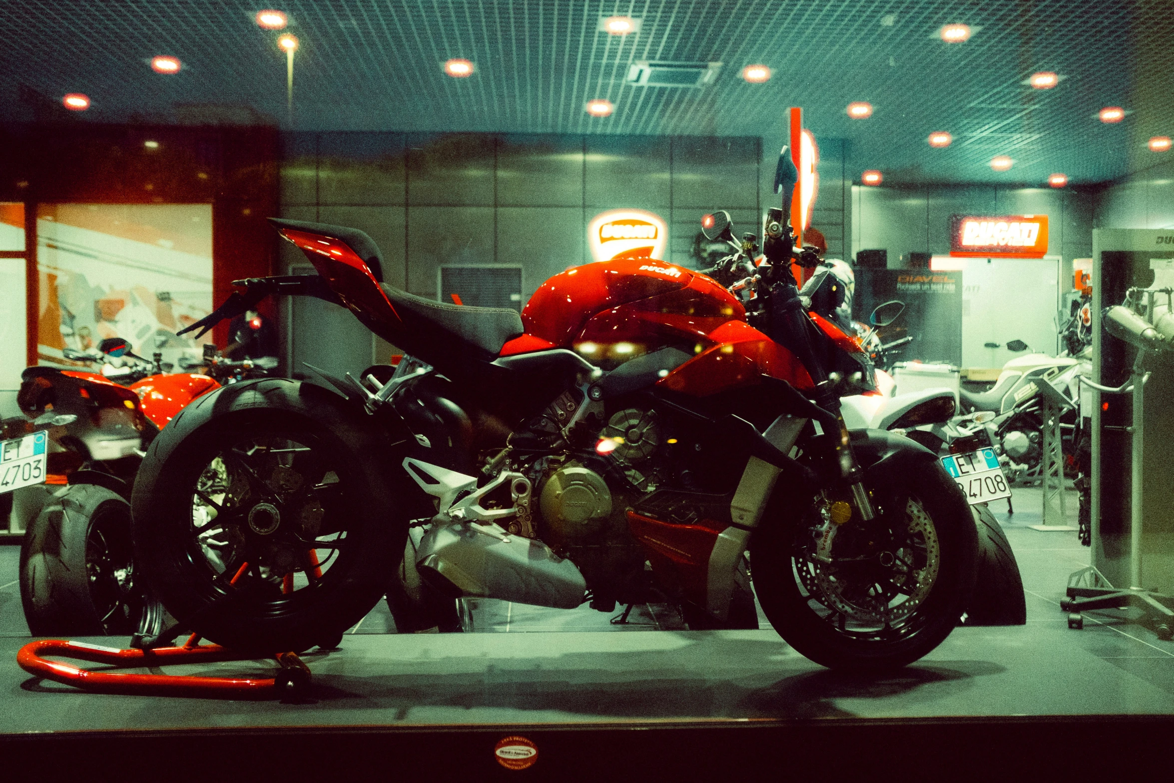 this is an image of a motorcycle on display