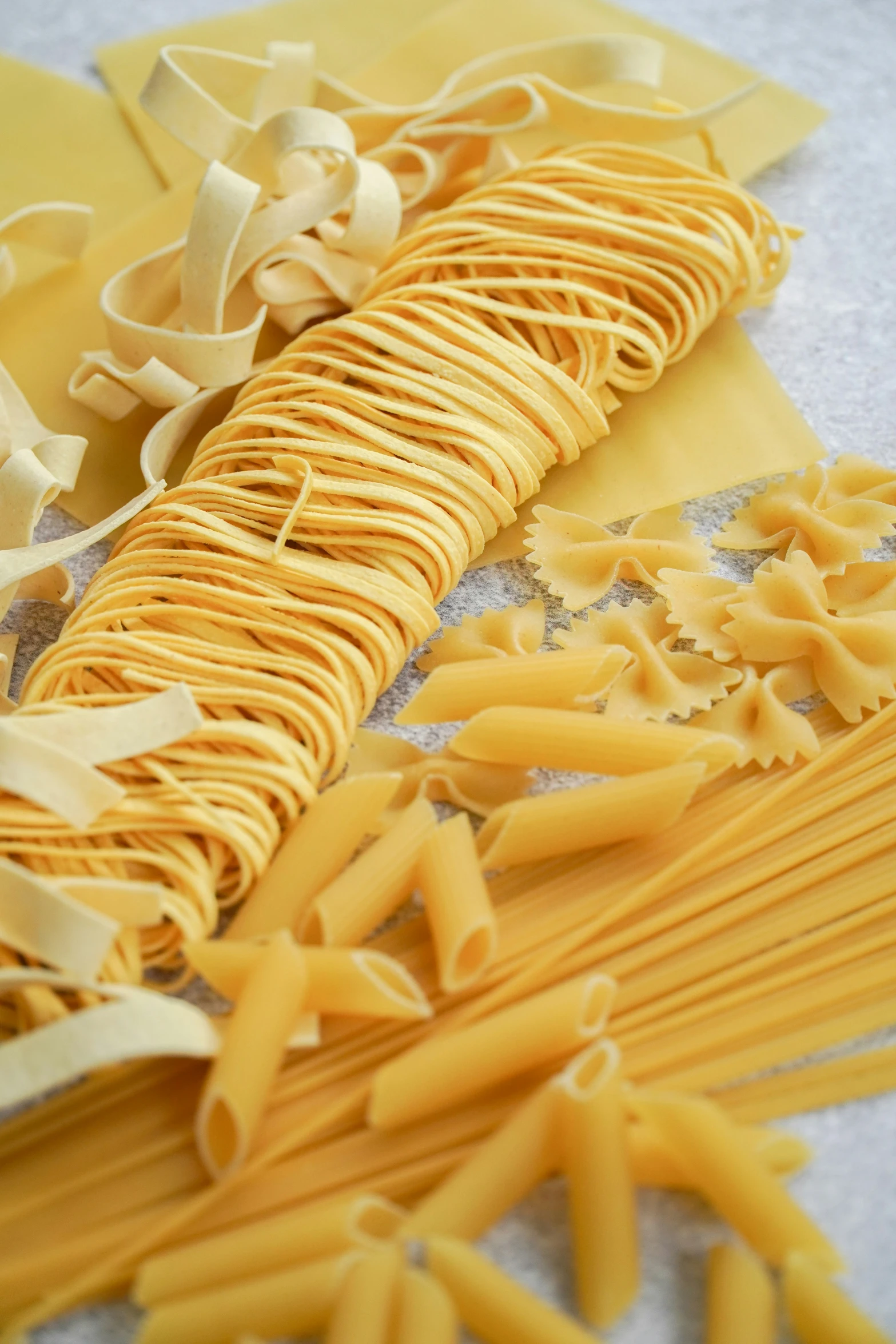 pasta has just been sliced and gathered together