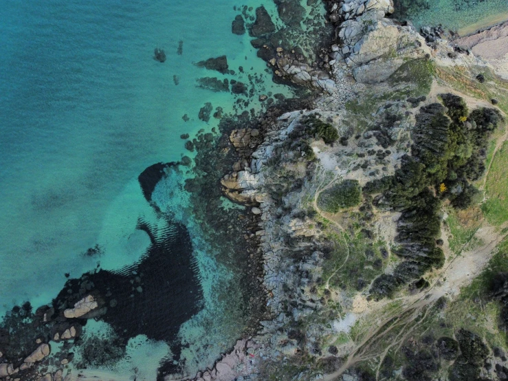 aerial po of beautiful blue waters and coastline