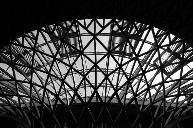 the interior of the stadium at night in black and white