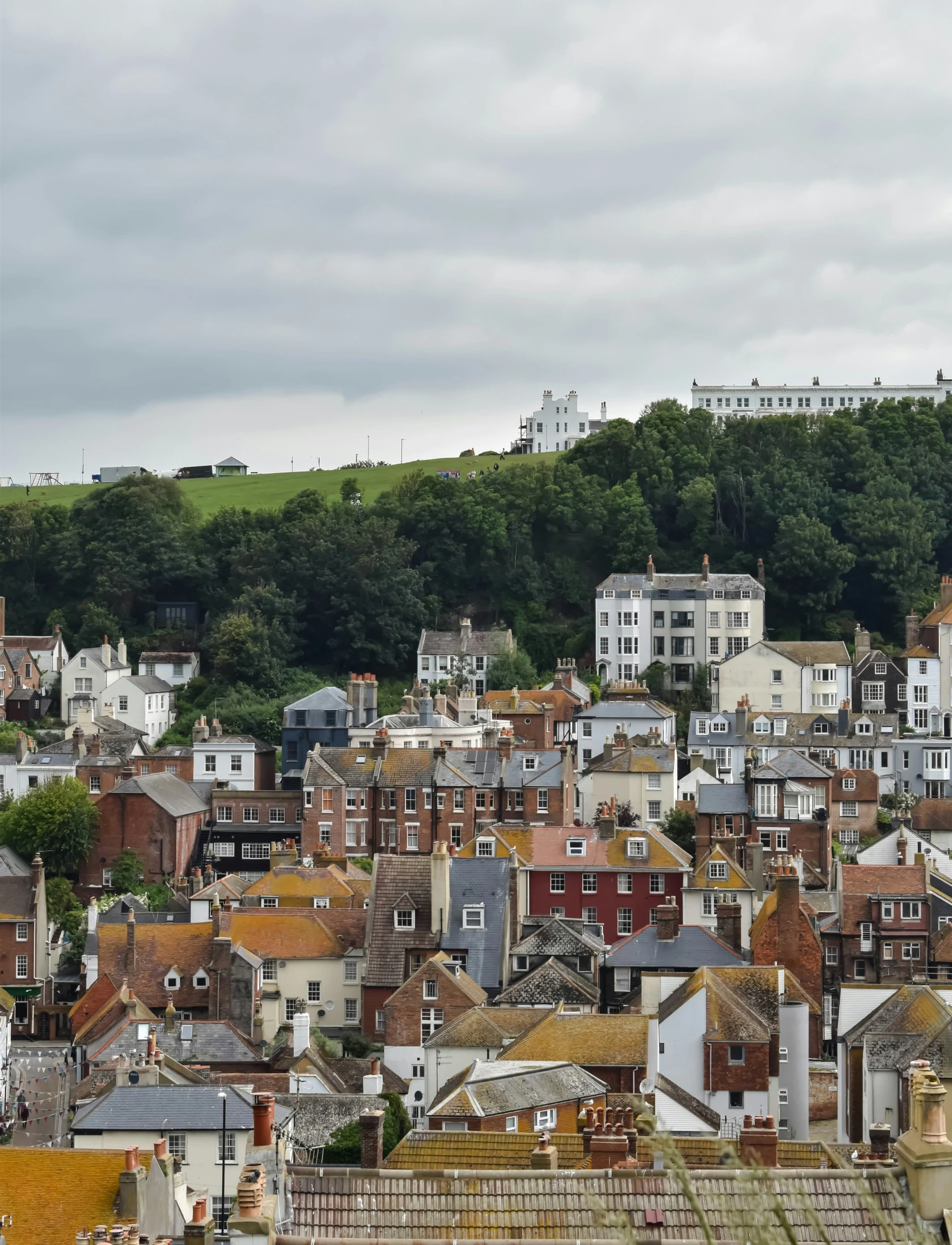 the top of many different buildings in a small village