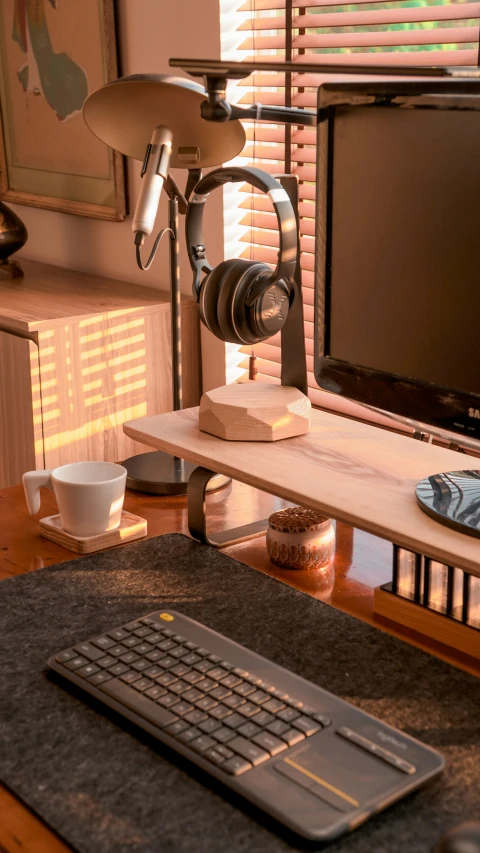 this computer desk has a monitor, keyboard and mouse on it