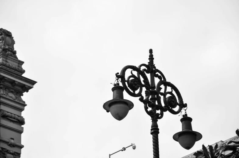 a light pole with several lights on top of it