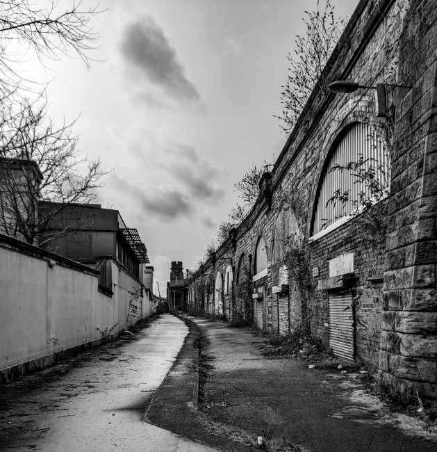 the street of the old stone town is dark