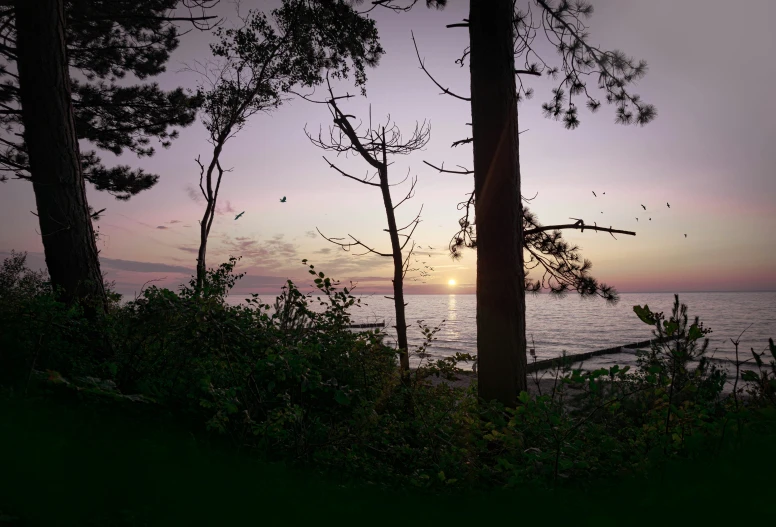 an image of the sun going down over the ocean