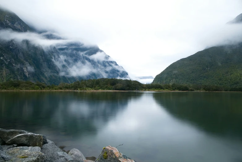 a large body of water surrounded by mountains