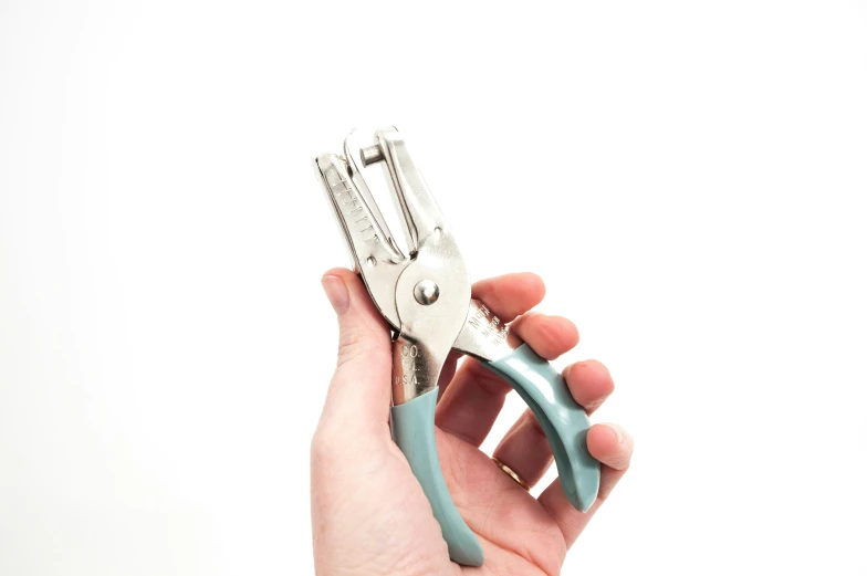 a person holding a small combing shear in their right hand