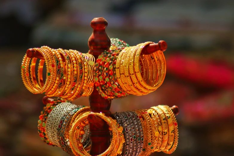 there is a variety of bangles displayed on display