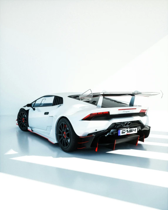 a very white sports car in the middle of a room