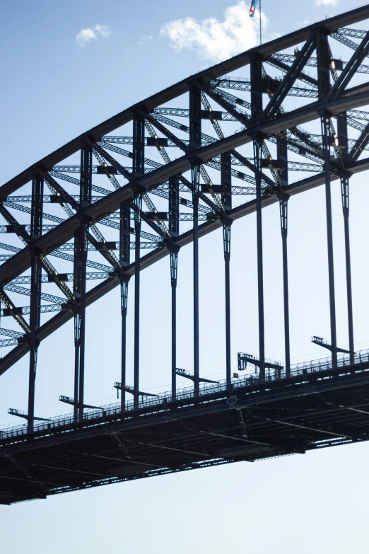 an airplane flying over the sydney harbour bridge
