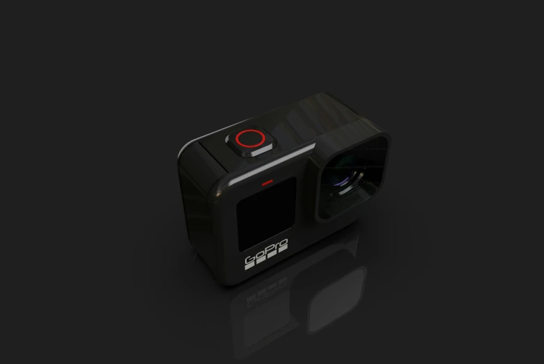 the front view of a digital camera on a dark background