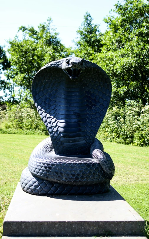 a decorative object in the shape of a snake sitting on a block