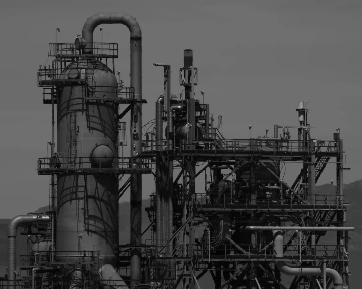 black and white image of an industrial plant