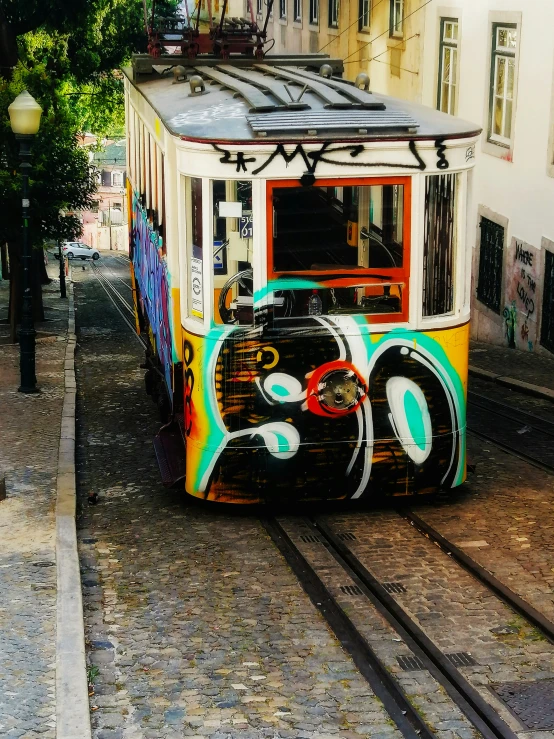 a cable car parked on the side of the road
