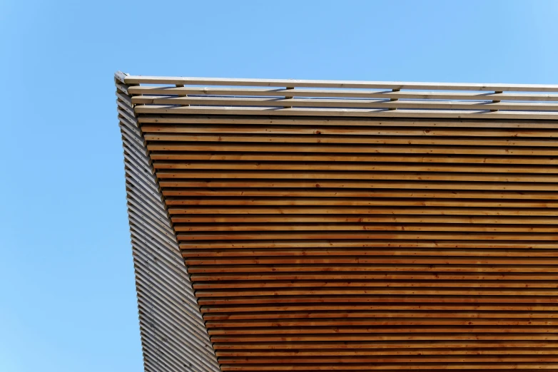 the building has several horizontal wood slats on it