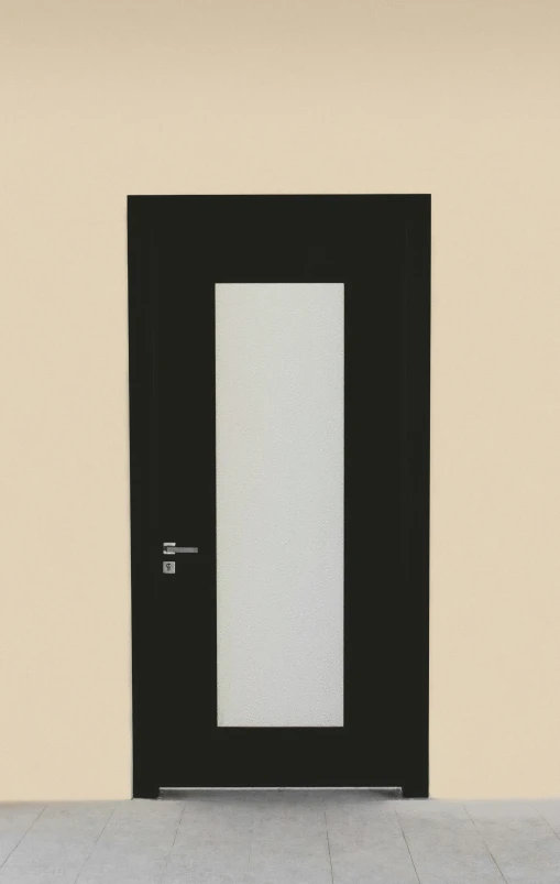 a black door with a mirror on it