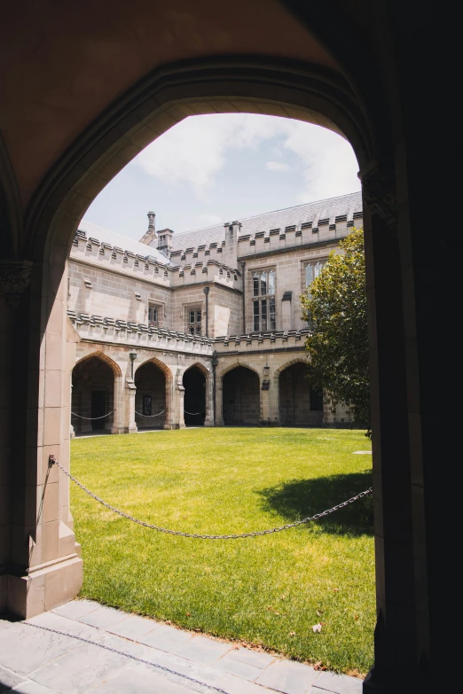 the courtyard and back of a stone house